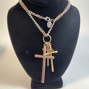 Crucifix Cross Necklace in Mixed Metals Signed WEST & CO Christian Y2K Vibes